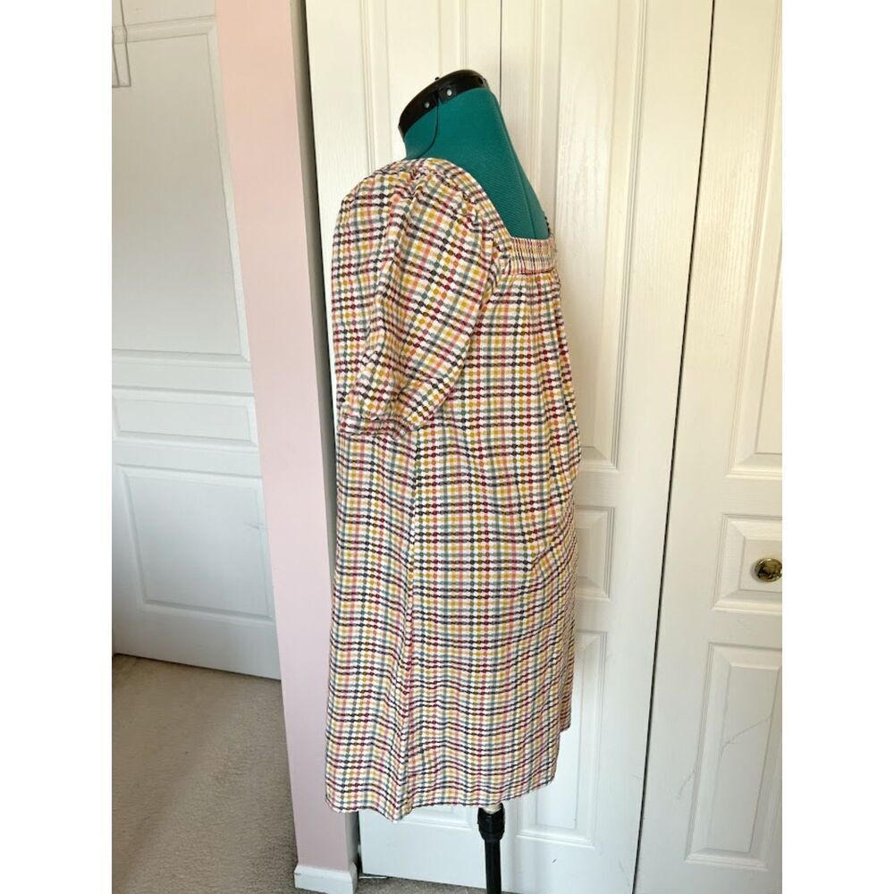 Old Navy Multicolor Plaid Dobby Gingham Puff Sleeve Textured Swing Dress - Picture 3 of 11